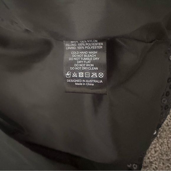 NWT Unreal Fur Black Sequin Puffer Jacket Front Zip High Collar Sz XS - Picture 11 of 16